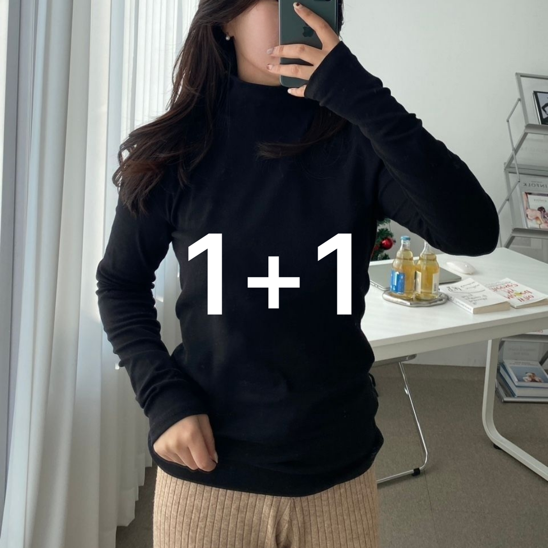 1+1 사방스판 기본 폴라 면 티 긴팔 반목 이너 롱 티셔츠 - 상세 이미지 2