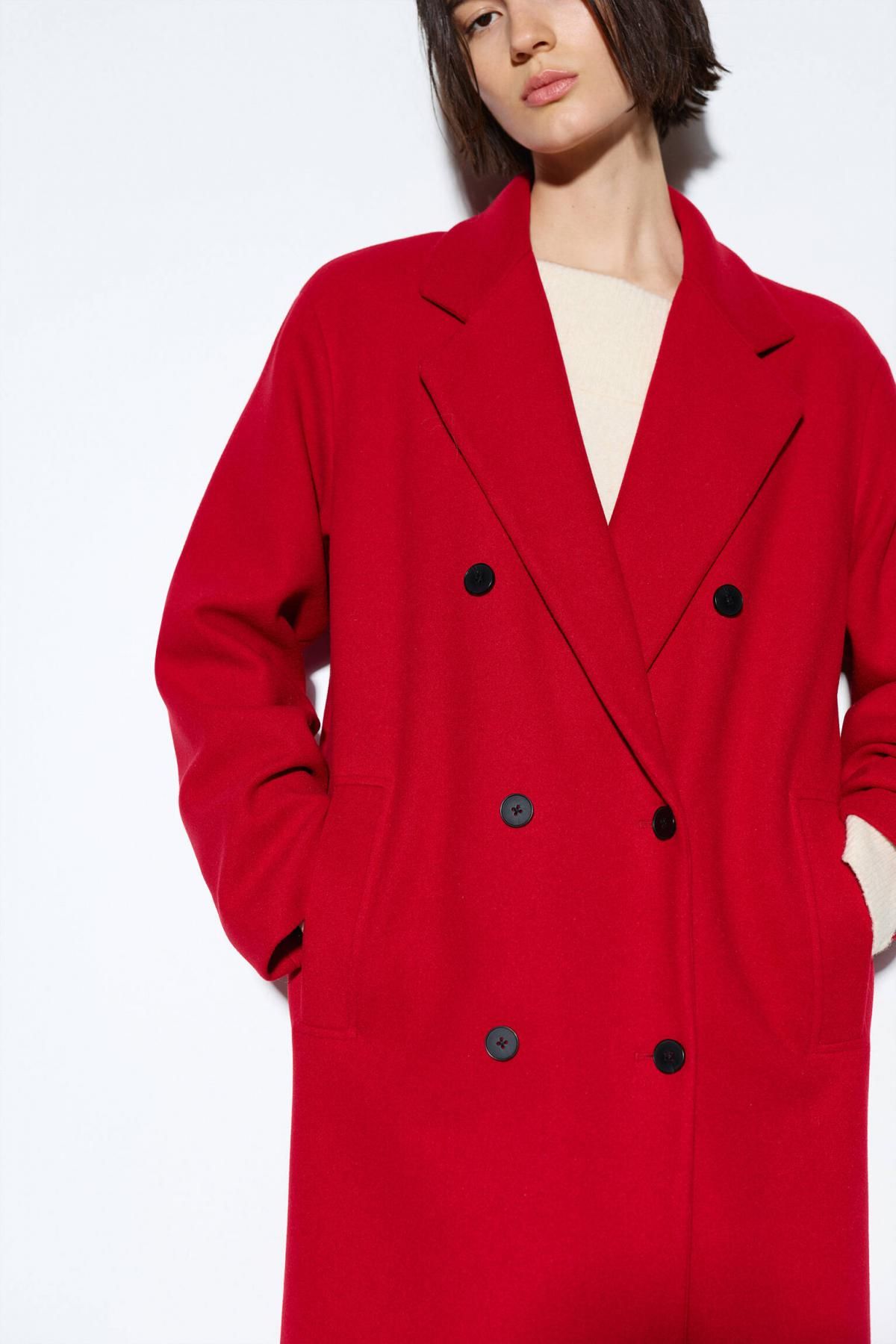 풀앤베어 소프트 롱 레드 더블버튼 코트 3755/408 RED - 상세 이미지 5