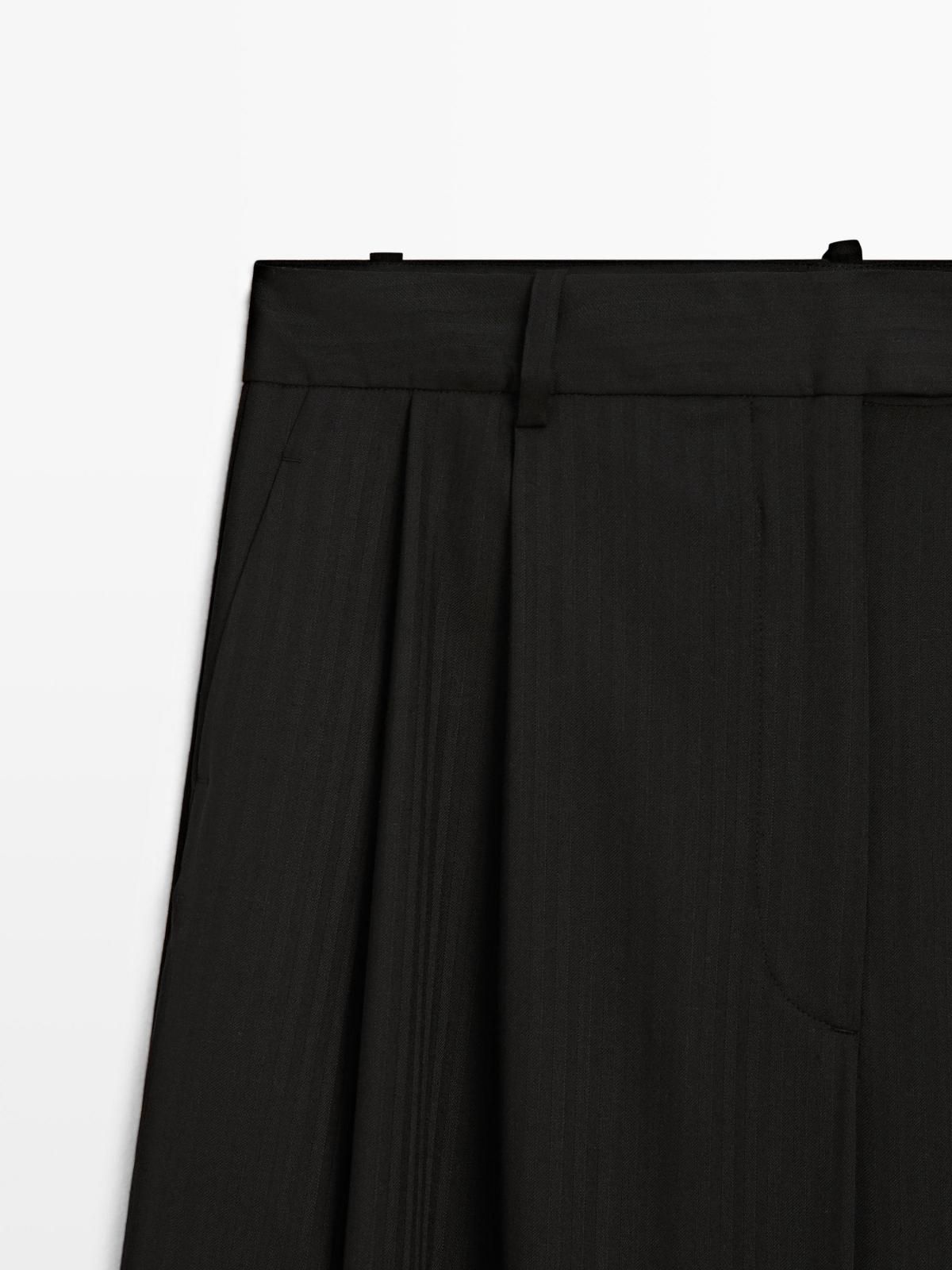 마시모두띠 와이드핏 스트라이프 슬랙스 팬츠 9011/951 BLACK - 상세 이미지 5