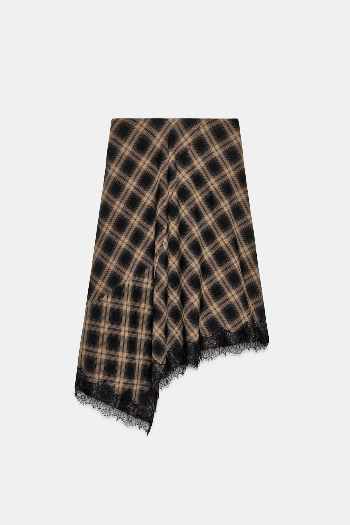 자라 한정판 체크 레이스 미디 스커트 9775/953 OCHRE - 상세 이미지 3