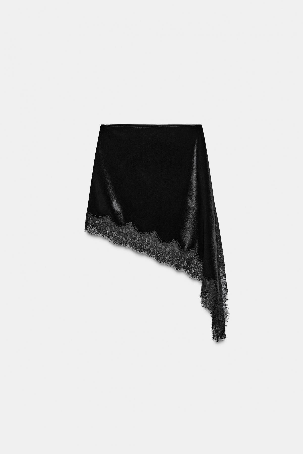 자라 벨벳 레이스 비대칭 미니 스커트 9976/185 BLACK - 상세 이미지 5