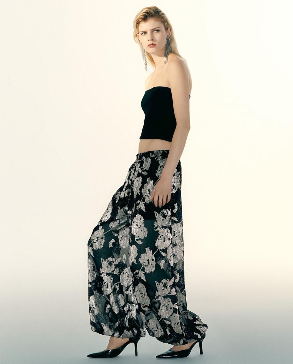 스페라 플라워 패턴 와이드 배기 팬츠 블랙 56262111109 NEGRO - 상세 이미지 4