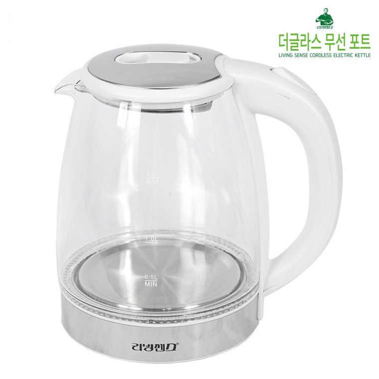 리빙센스1890GW/화이트 1.8L 무선 유리포트 전기 내열유리 주전자 커피포트 과열방지 - 메인 이미지
