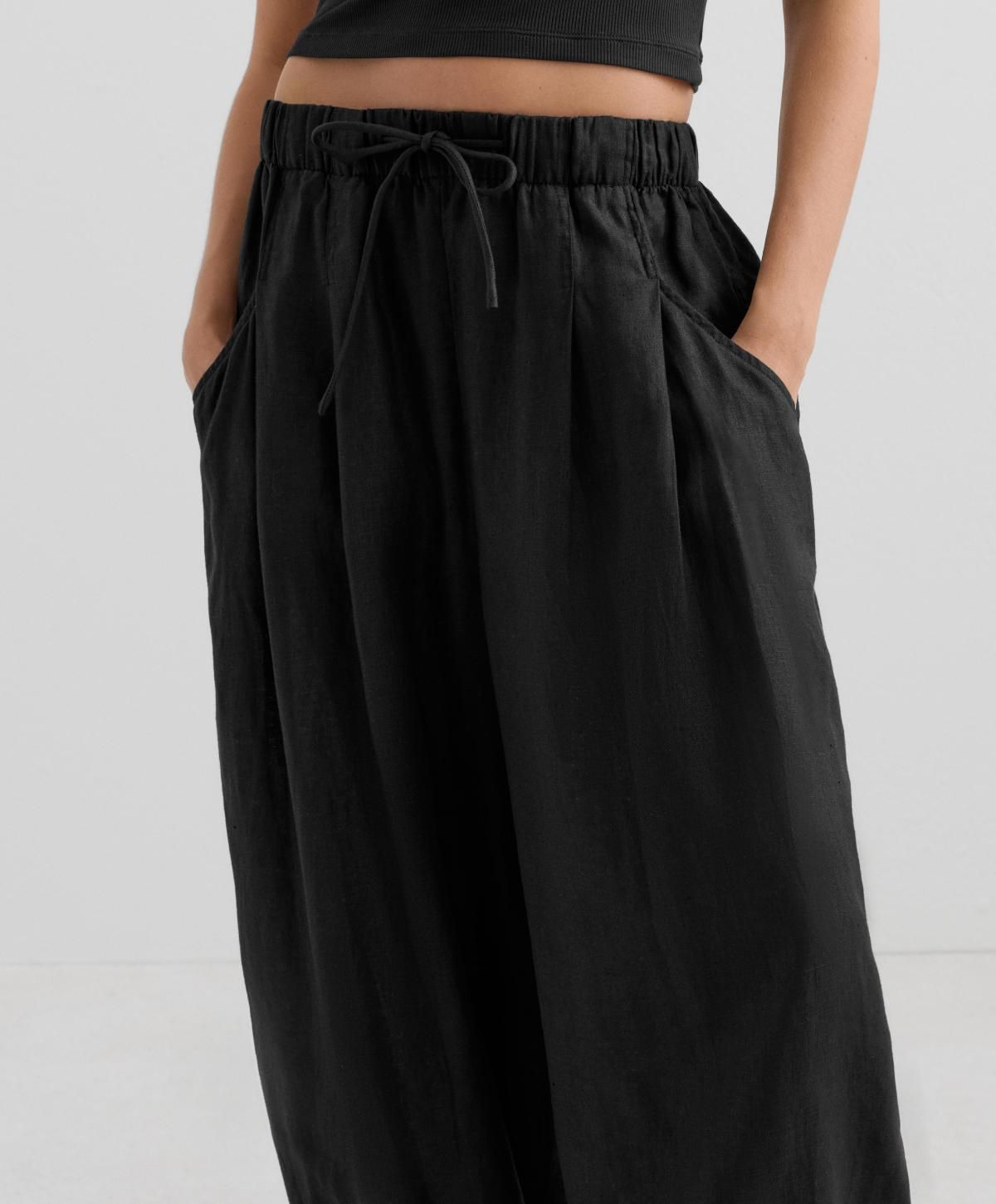 오이쇼 린넨 와이드 벌룬 팬츠 밴딩 4093/873 BLACK - 상세 이미지 4