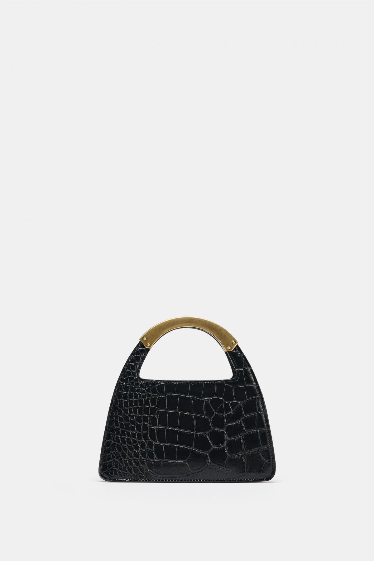 자라 크로커 엠보 메탈 핸들 시티백 6051/710 BLACK - 메인 이미지