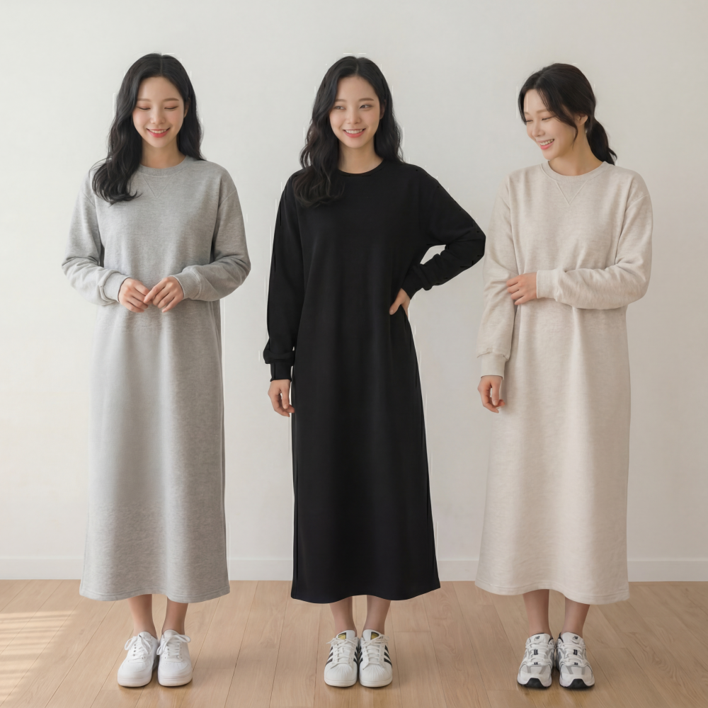 기모원피스 롱원피스 빅사이즈 겨울맨투맨 포켓