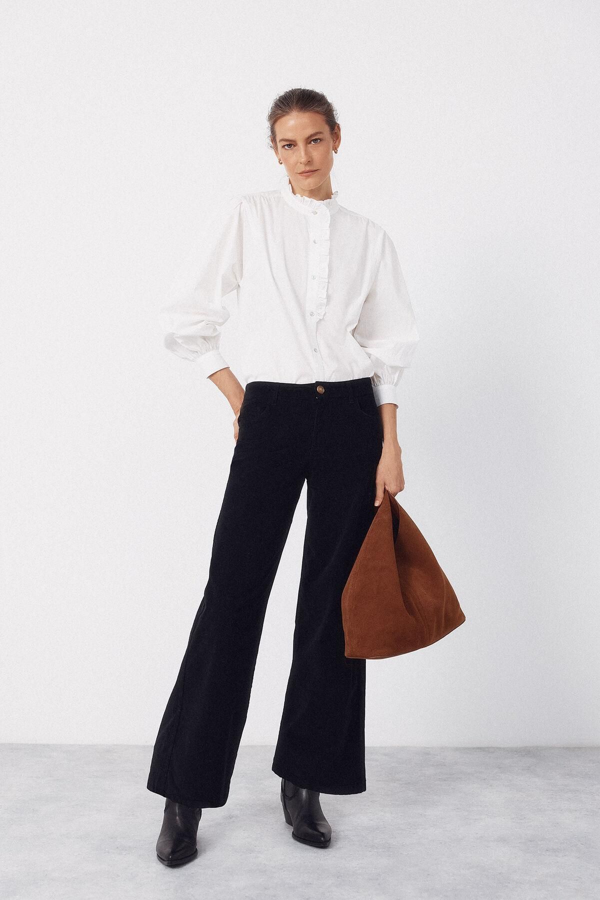 꼬르떼피엘 와이드 벨벳 하이웨이스트 팬츠 블랙 8722338 NEGRO - 상세 이미지 2