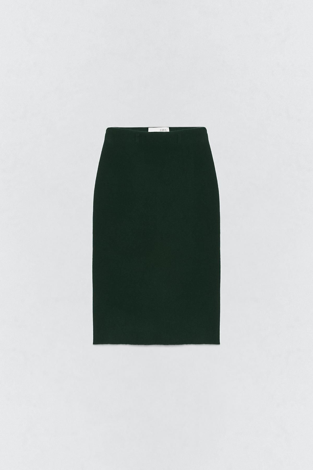 자라 울 미디 스커트 X 소시오츠키 4192/166 DARK BOTTLE GREEN - 상품 이미지