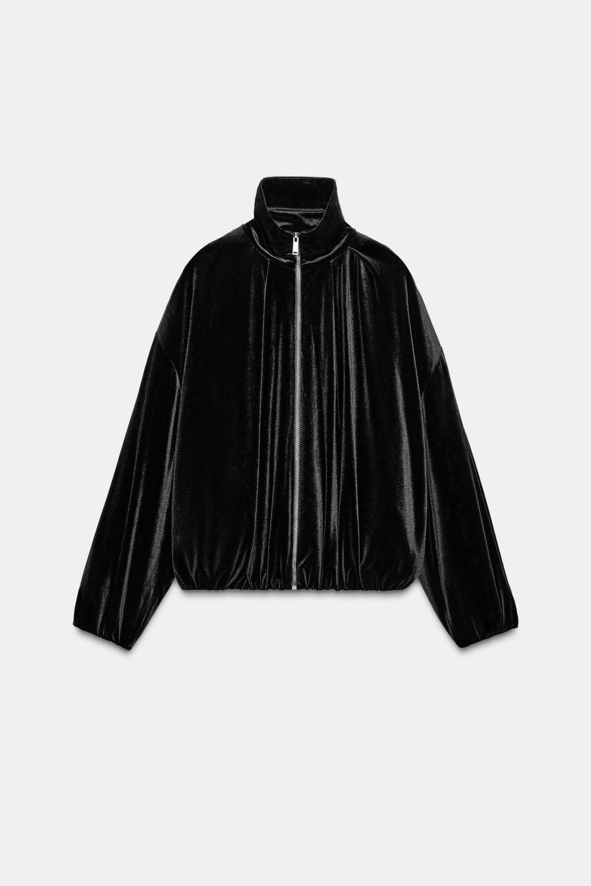 자라 벨벳 테크니컬 집업 봄버 재킷 블랙 9795/986 BLACK - 상품 이미지
