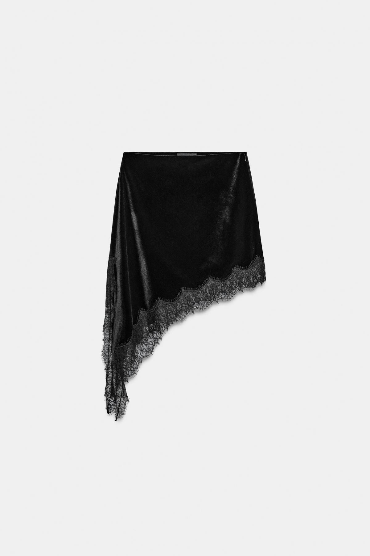자라 벨벳 레이스 비대칭 미니 스커트 9976/185 BLACK - 상품 이미지