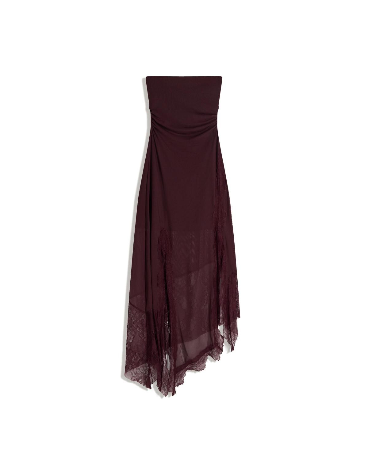 버쉬카 비대칭 레이스 튤 미디 원피스 1160/218 BURGUNDY - 메인 이미지