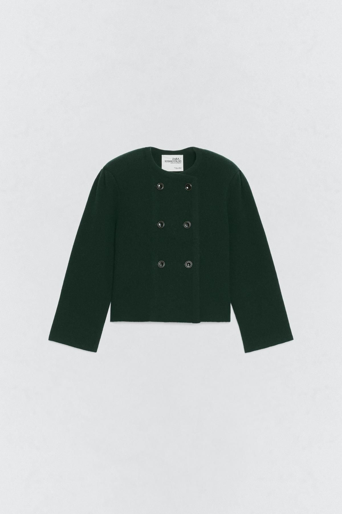 자라 울 숄더패드 재킷 X 소시오츠키 4192/165 DARK BOTTLE GREEN - 상품 이미지