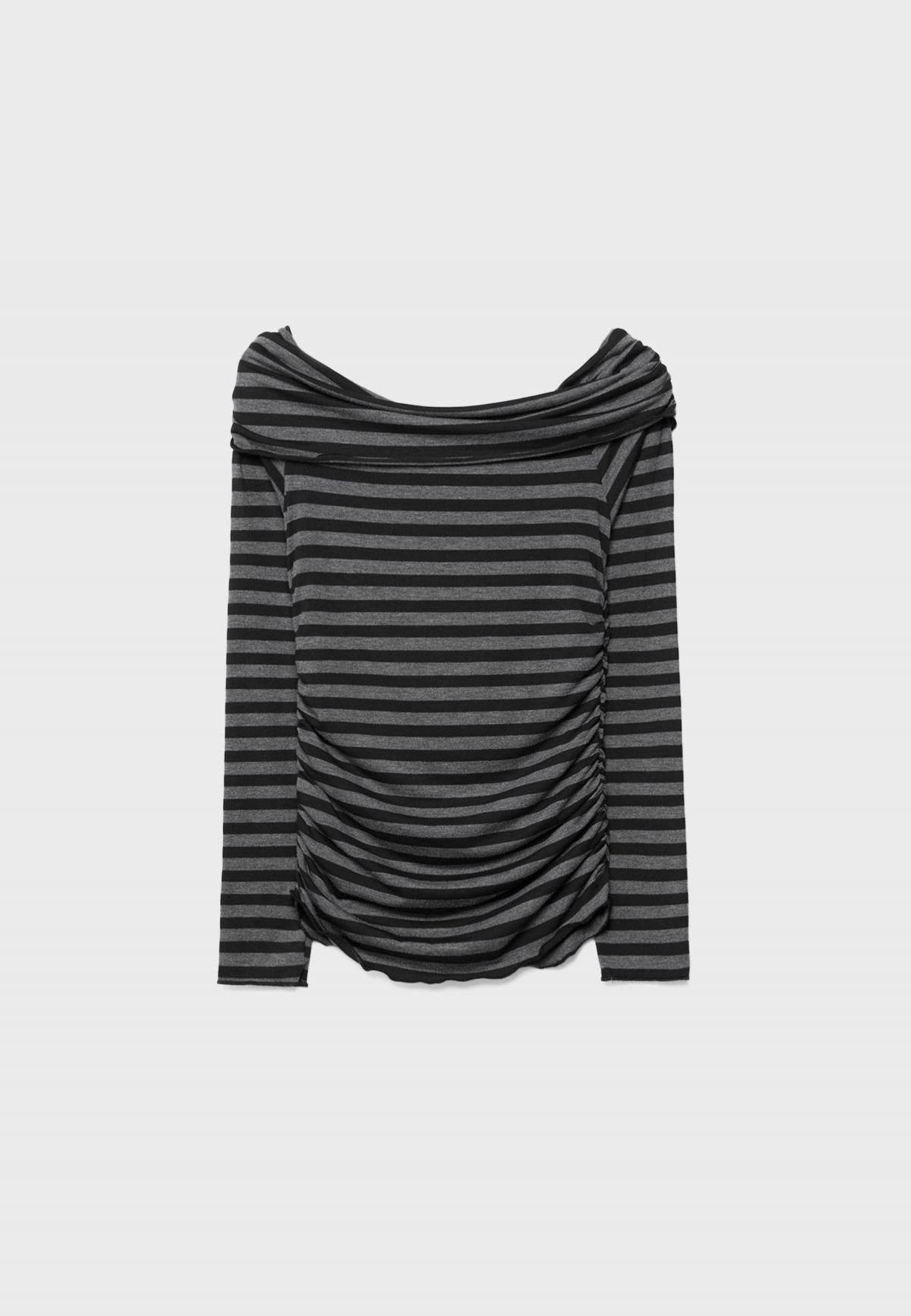 스트라디바리우스 스트라이프 셔링 오프숄더 긴팔 티셔츠 7093/151 DARK GREY - 상세 이미지 2