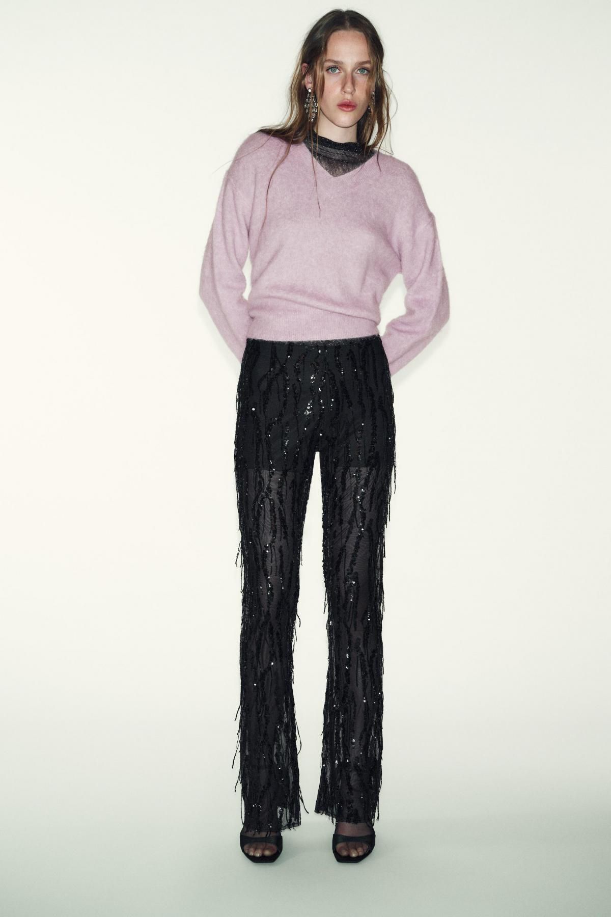 자라 파티 시퀸 프린지 플레어 레깅스 9860/355 BLACK - 상세 이미지 2