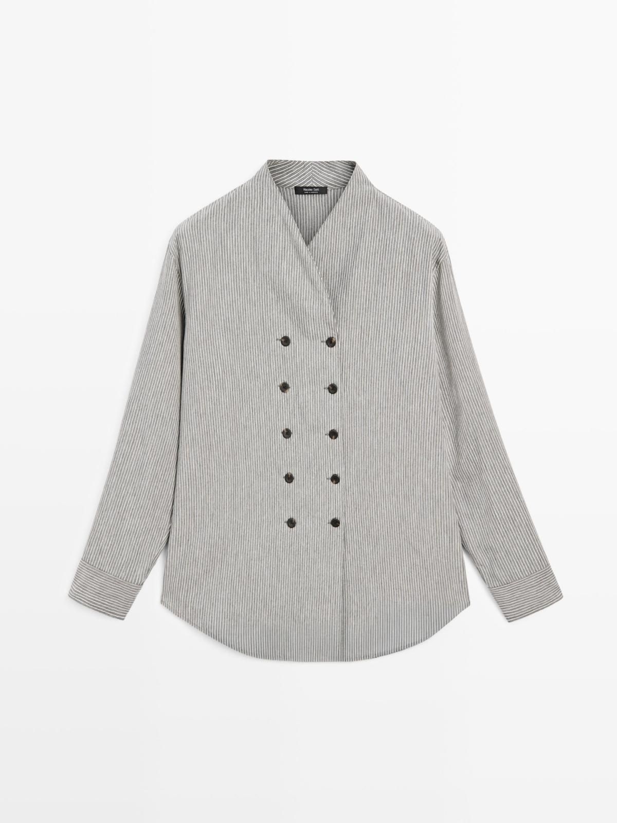 마시모두띠 스트라이프 더블버튼 하이넥 셔츠 5124/724 GREY - 상품 이미지