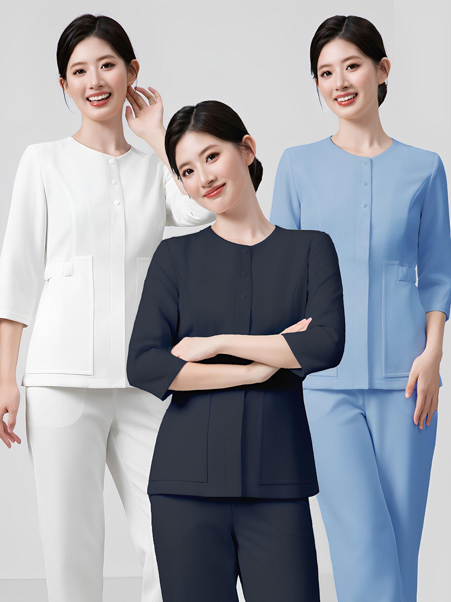 마사지사옷 피부미용유니폼 스파 에스테틱 한의원유니폼 화이트 반팔 S 이미지 6