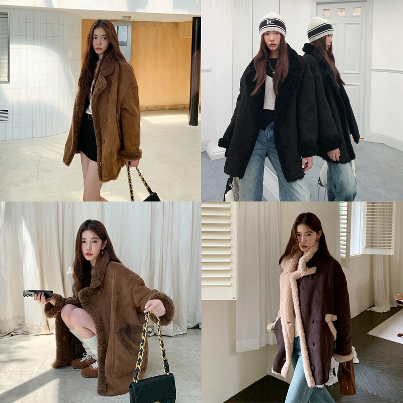 여성 스웨이드 하프 코트 램스울 양모 무스탕 3color - 상세 이미지 5