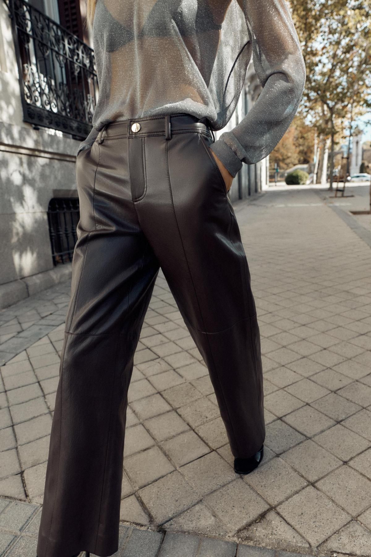 자라 페이크 레더 스트레이트 팬츠 2072/683 BROWN - 상세 이미지 3