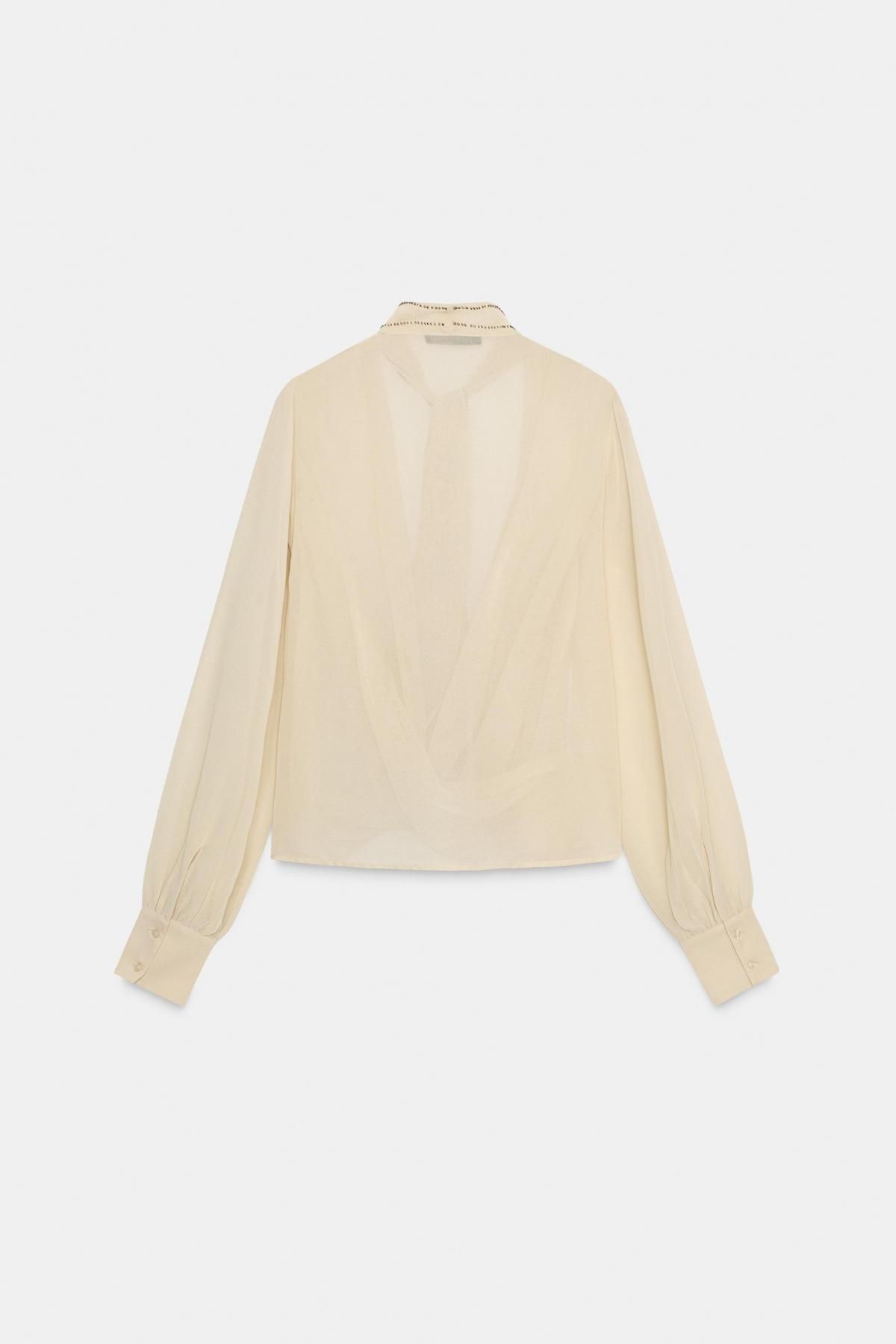 자라 시스루 비즈 스카프 조젯 셔츠 0881/141 BEIGE - 상세 이미지 5