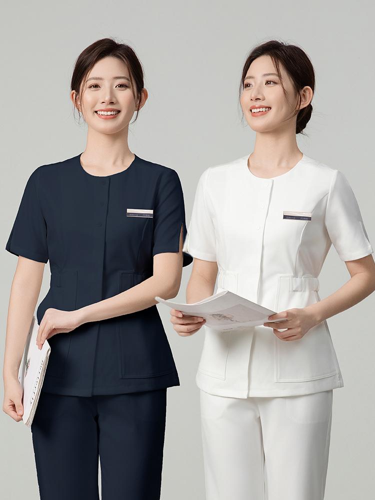 피부 미용 관리사복 마사지사 스파 미용실 한의원 간호사 유니폼 화이트 반팔 S - 상세 이미지 5