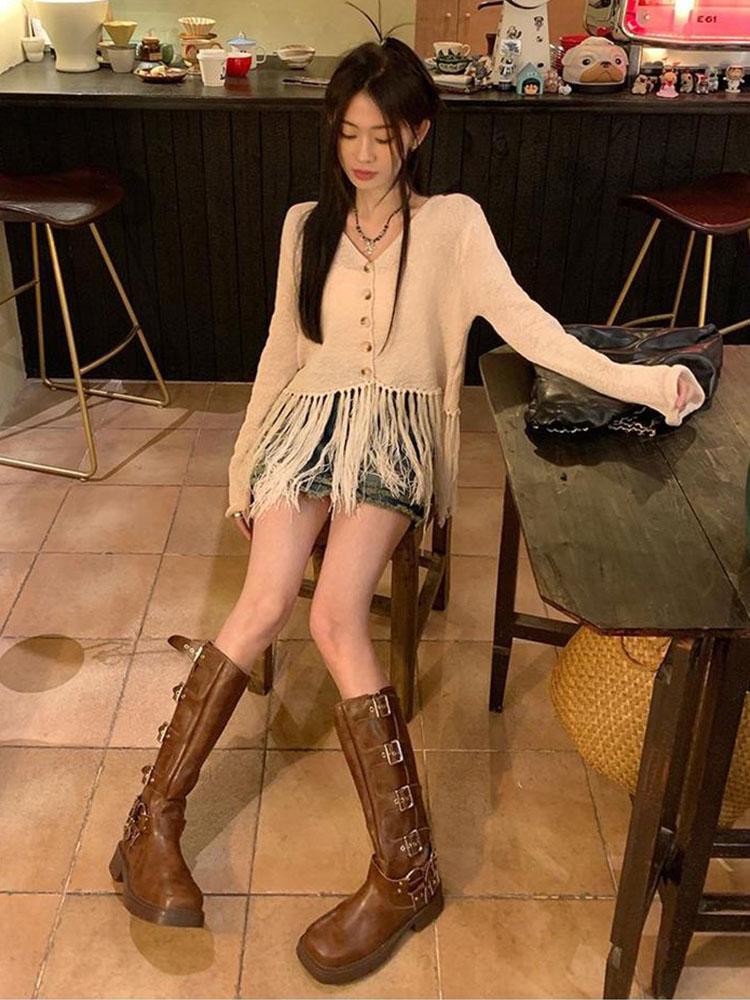 바이커부츠 롱부츠 키높이 버클 통굽 카우보이 이미지 6