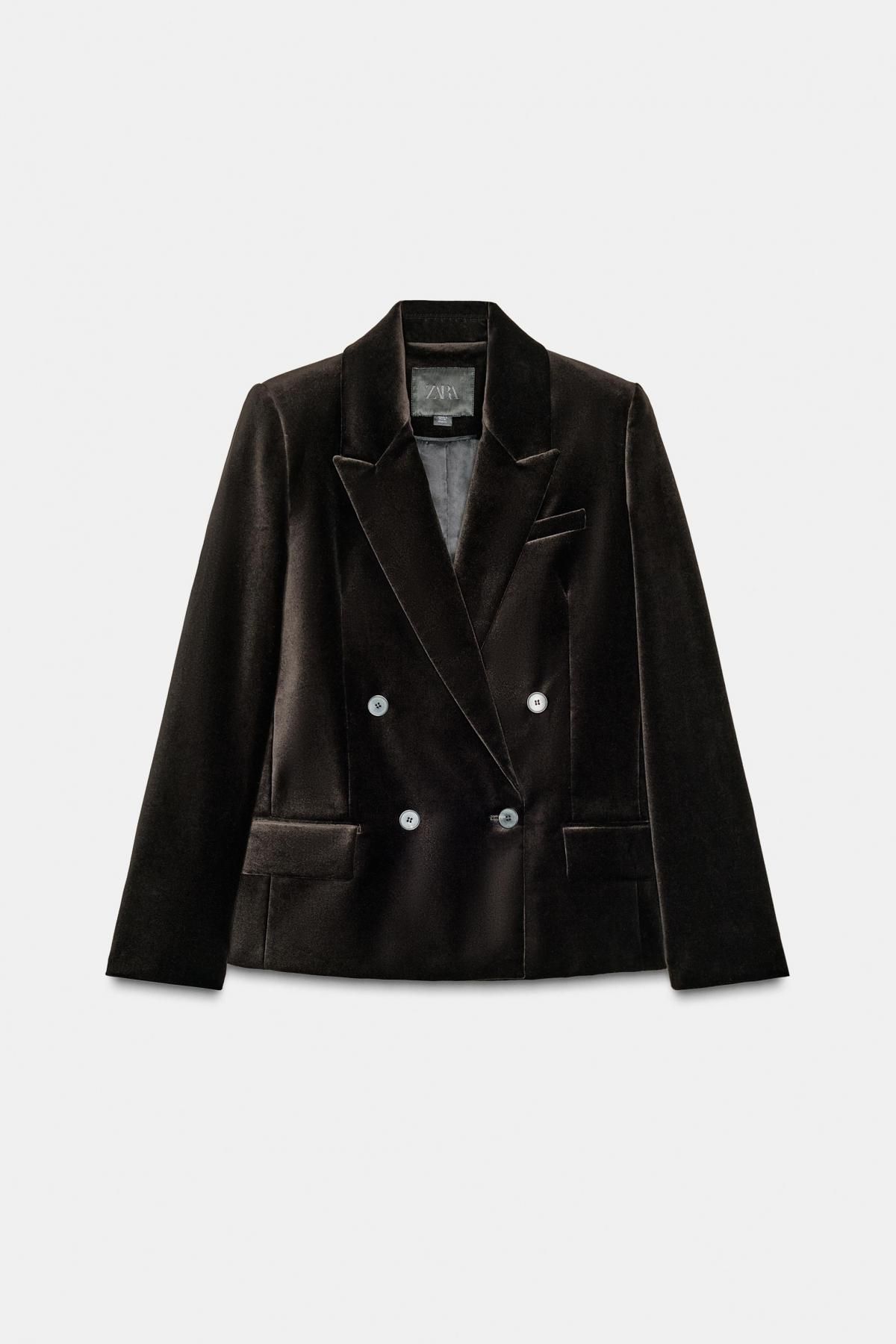 자라 테크니컬 벨벳 더블브레스트 블레이저 9728/994 BROWN - 상품 이미지