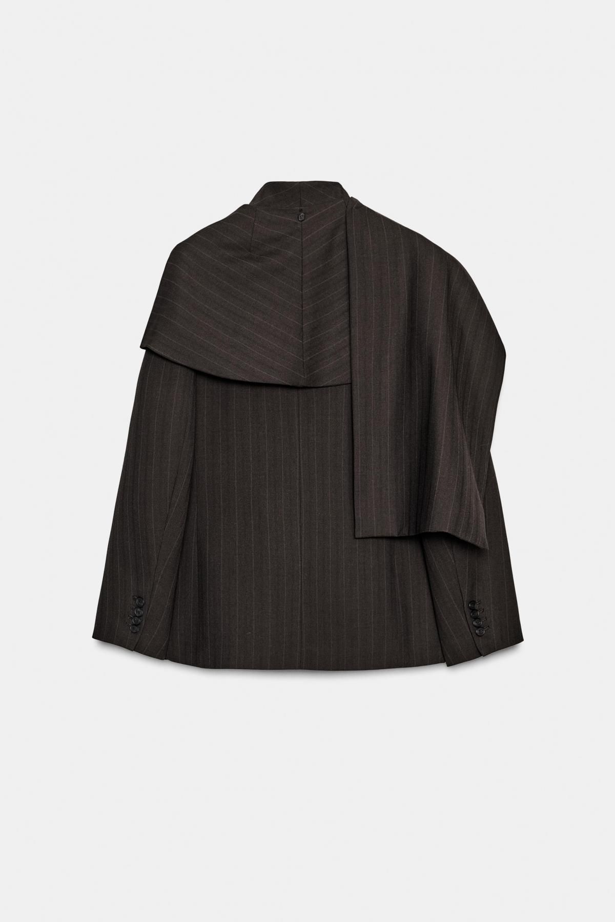 자라 핀스트라이프 스카프 블레이저 9870/145 BROWN STRIPES - 상세 이미지 3
