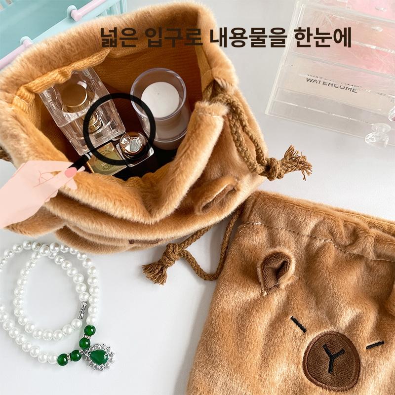귀여운 카피바라 봉제 대용량 휴대용 수납 가방 문구 정리 카피바라 스트링 포켓 - 상세 이미지 3