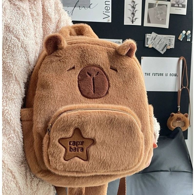 귀여운 카피바라 인형 캐릭터 학생용 미니백팩 여성용 가방 카피바라 플러시 백팩 업그레이드 두꺼운 - 상세 이미지 4