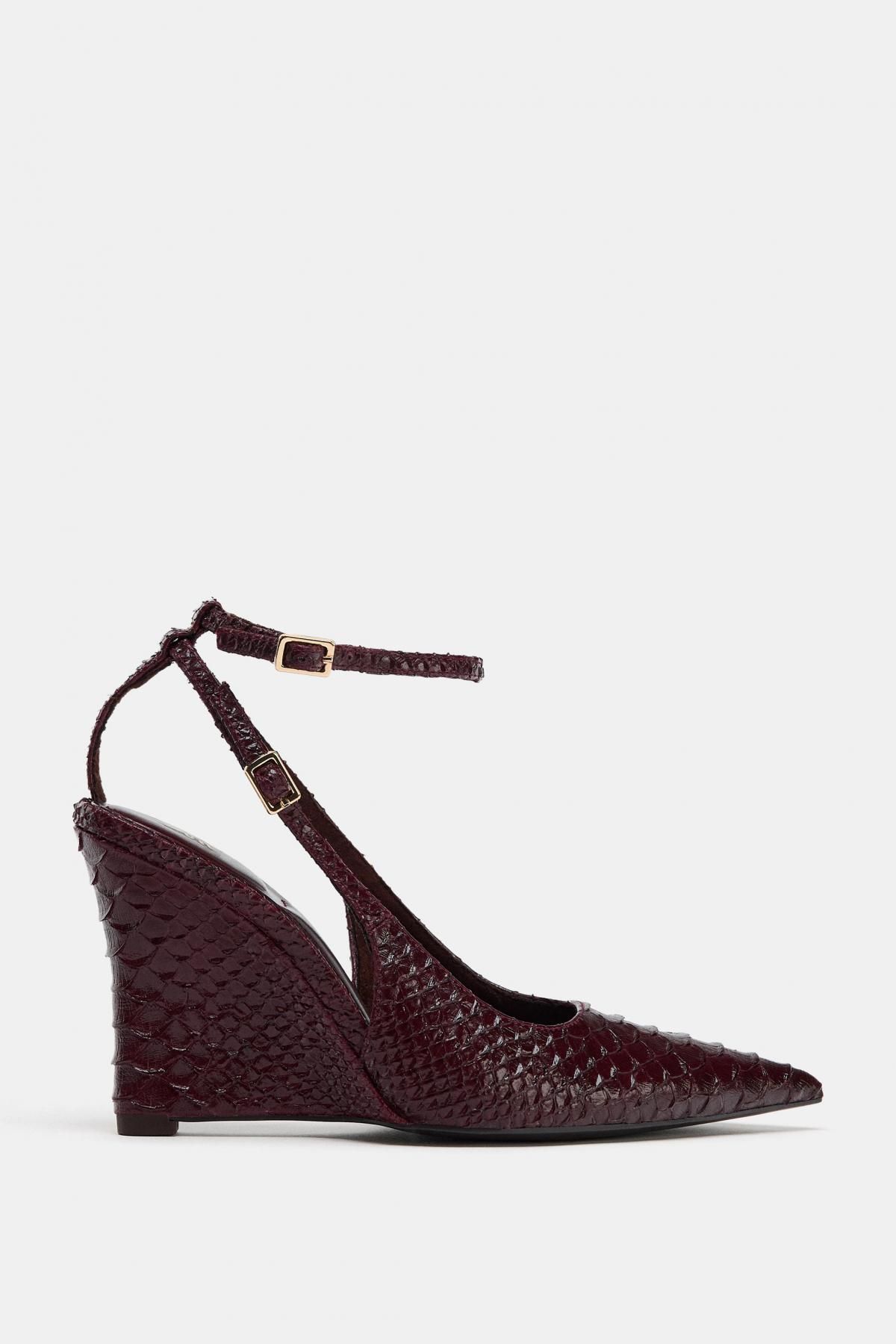 자라 엠보 가죽 웨지 슬링백 스트랩 슈즈 2260/610 BURGUNDY RED - 메인 이미지