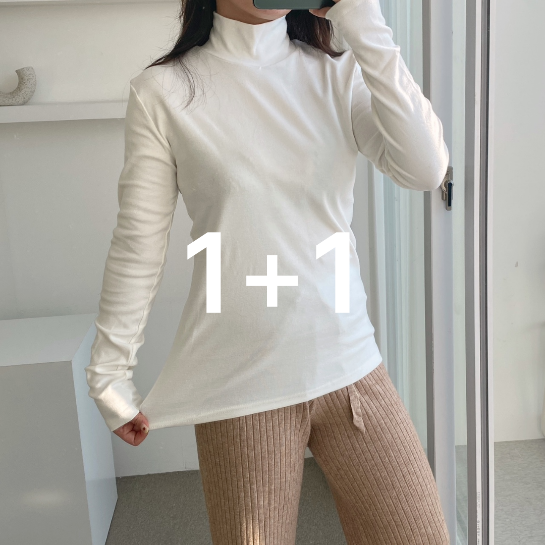 1+1 사방스판 기본 폴라 면 티 긴팔 반목 이너 롱 티셔츠 - 상세 이미지 3