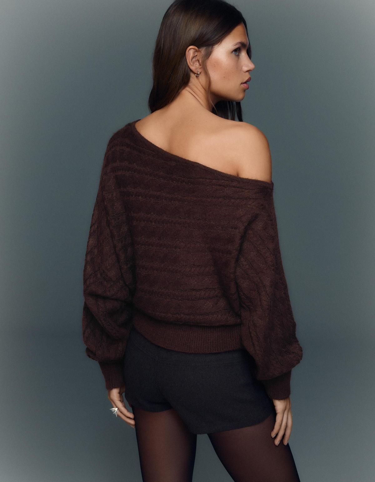 버쉬카 트렌디 비대칭 브레이드 니트 스웨터 0003/693 BROWN - 상세 이미지 4