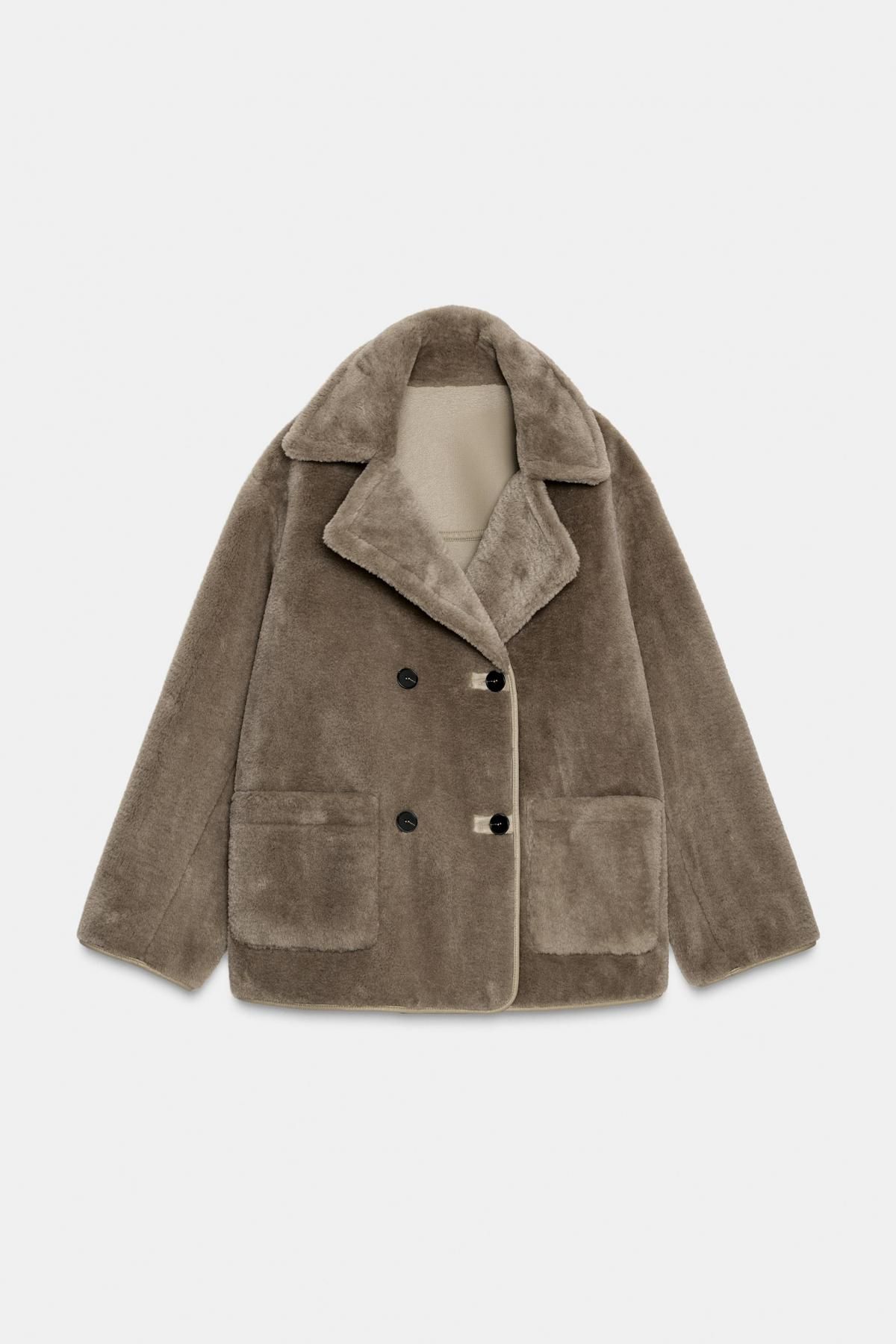 자라 리버서블 페이크퍼 레더 더블코트 8490/704 TAUPE GREY - 메인 이미지