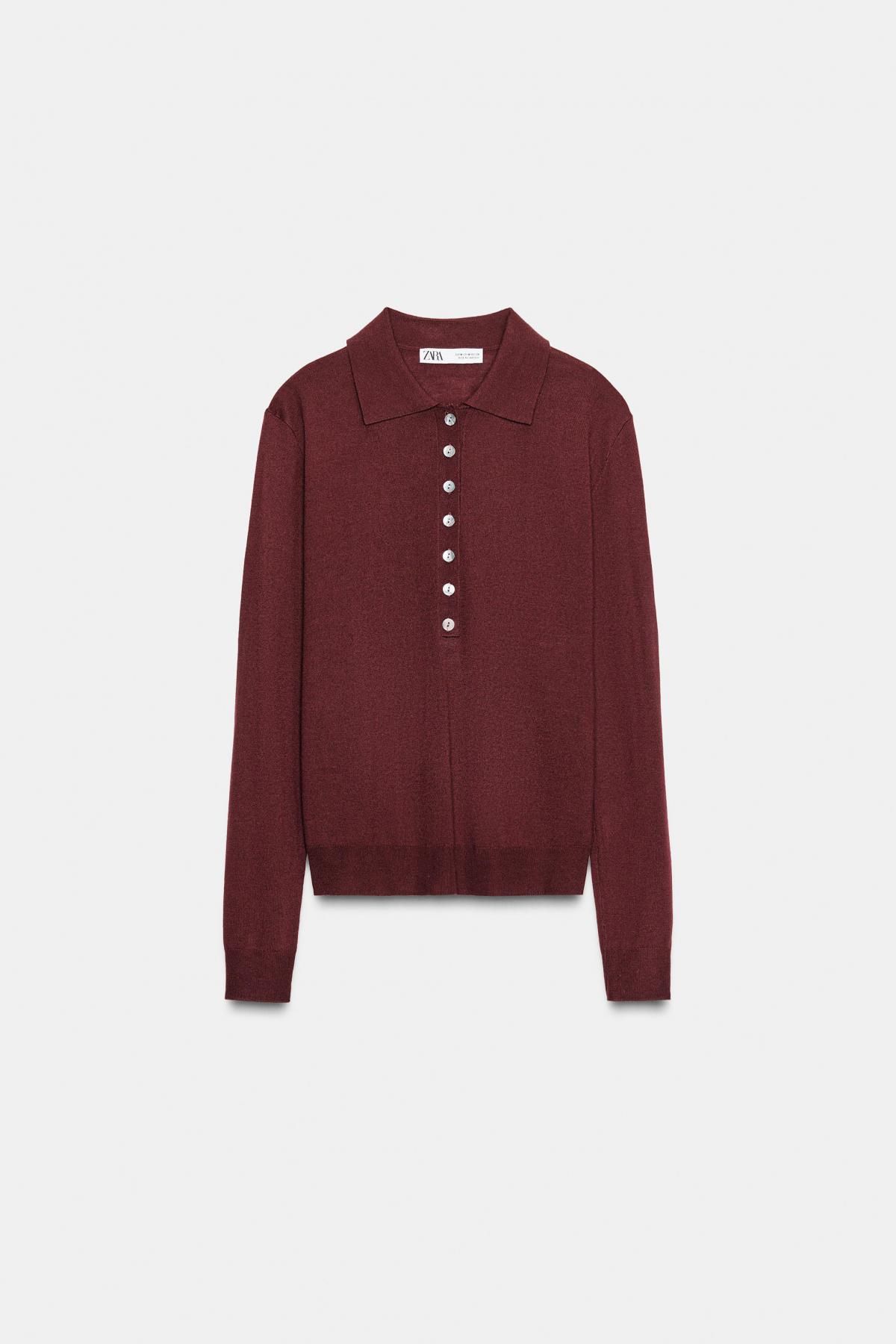 자라 버건디 플레인 폴로 니트 스웨터 9598/002 BURGUNDY - 상품 이미지