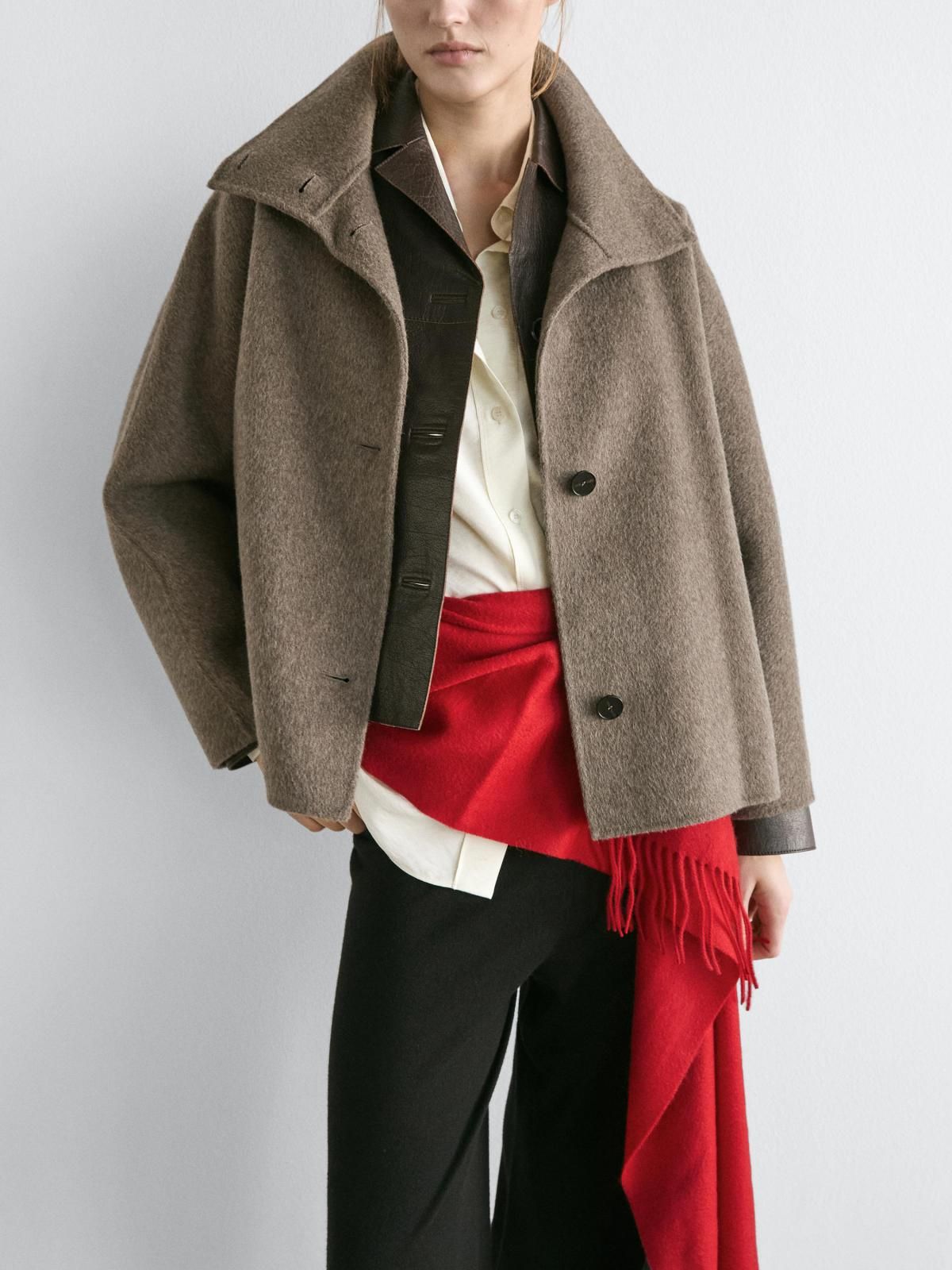 마시모두띠 울블렌드 하이넥 버튼 미디 코트 6408/635 BROWN - 상세 이미지 5