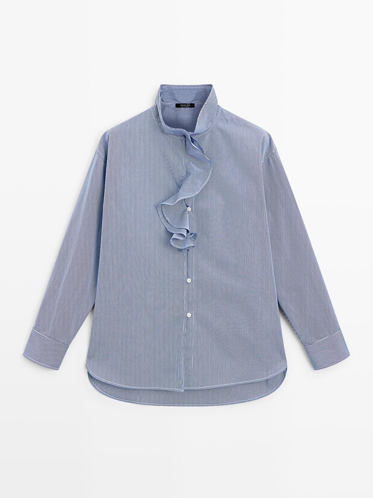 마시모두띠 스트라이프 러플넥 코튼 셔츠 5111/711 BLUE - 상품 이미지