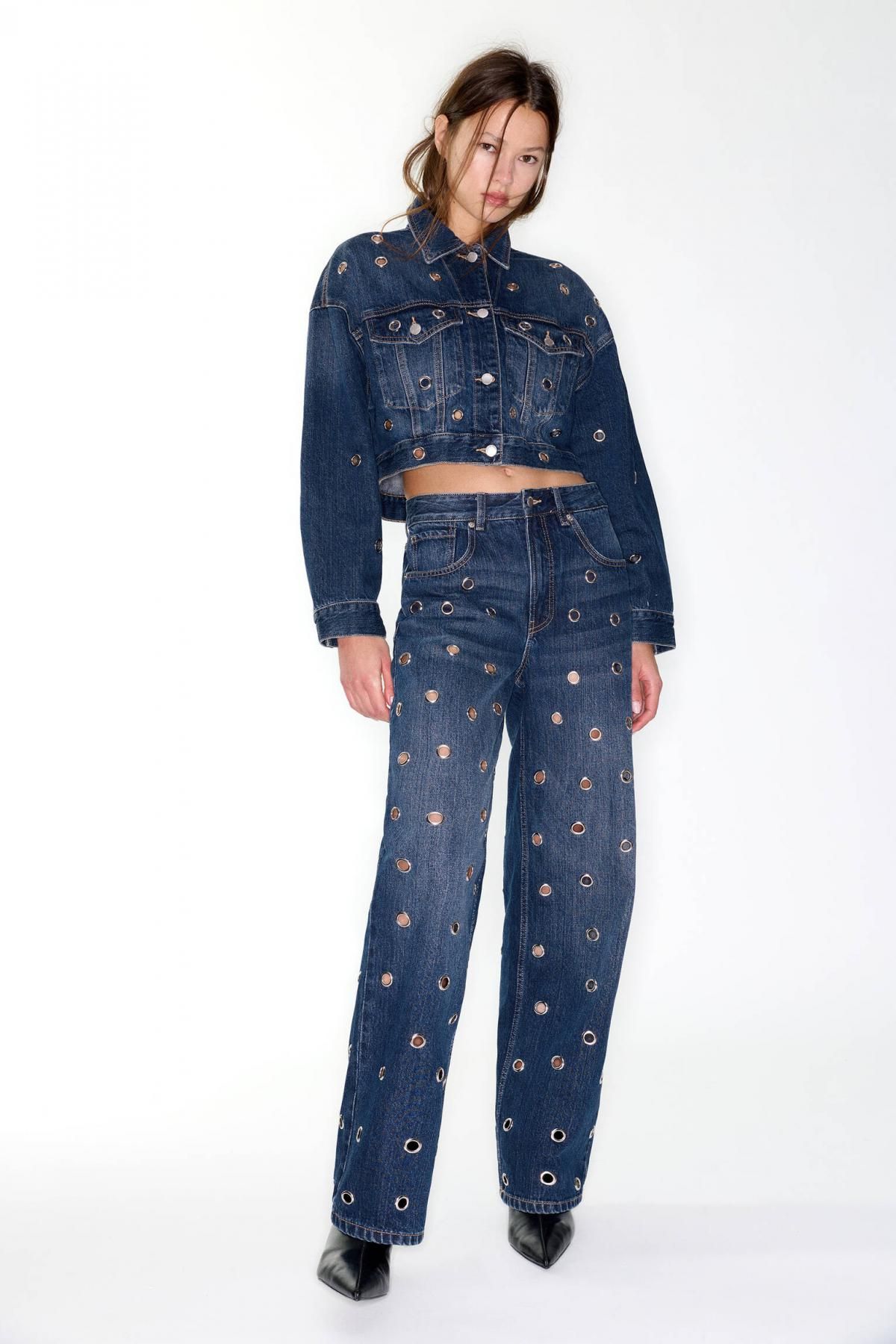 풀앤베어 테크니컬 아일렛 데님 크롭 재킷 7701/301 MEDIUM BLUE - 상세 이미지 5