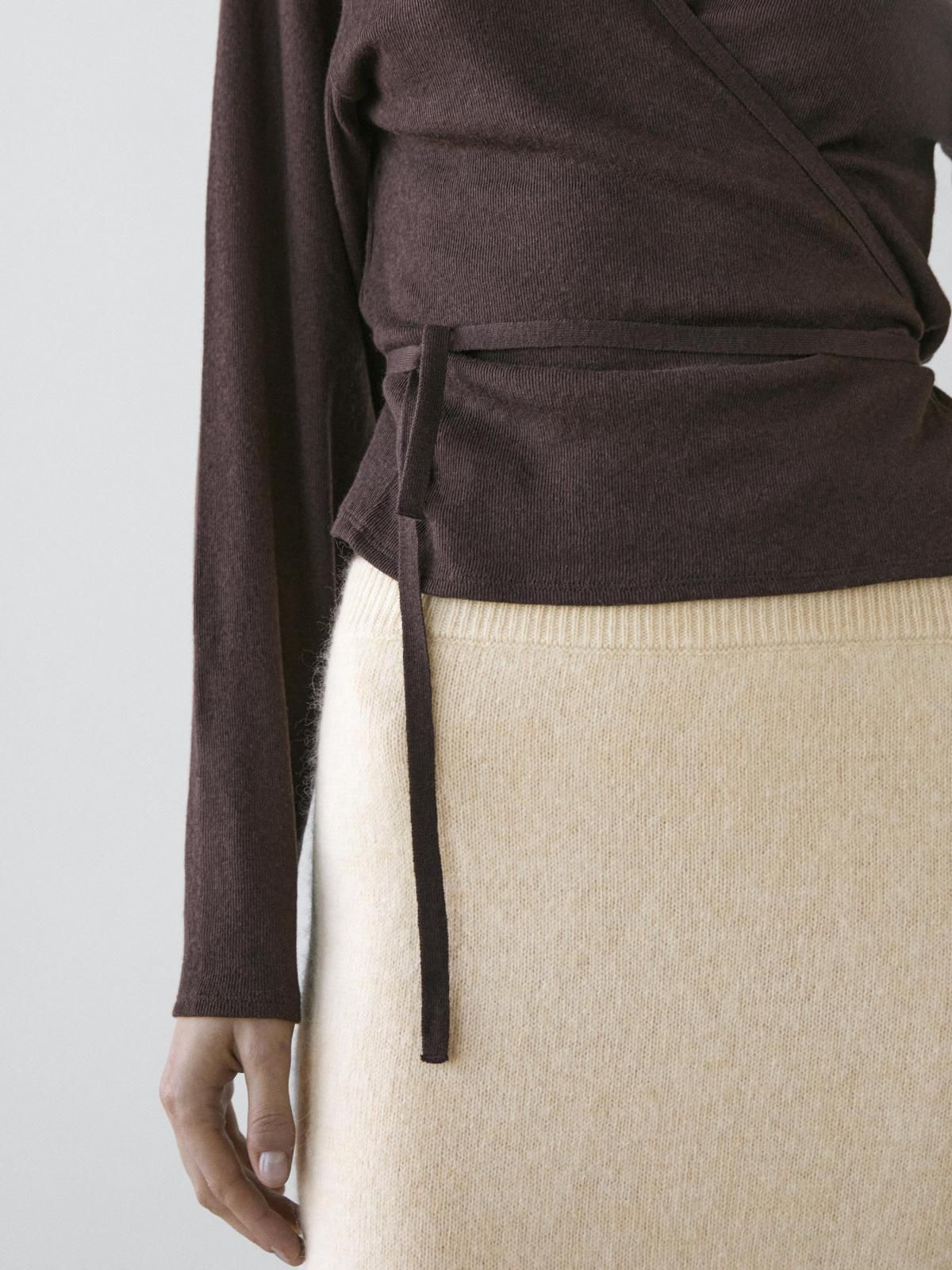 마시모두띠 코튼블렌드 랩 브이넥 니트 가디건 6263/106 BROWN - 상세 이미지 4