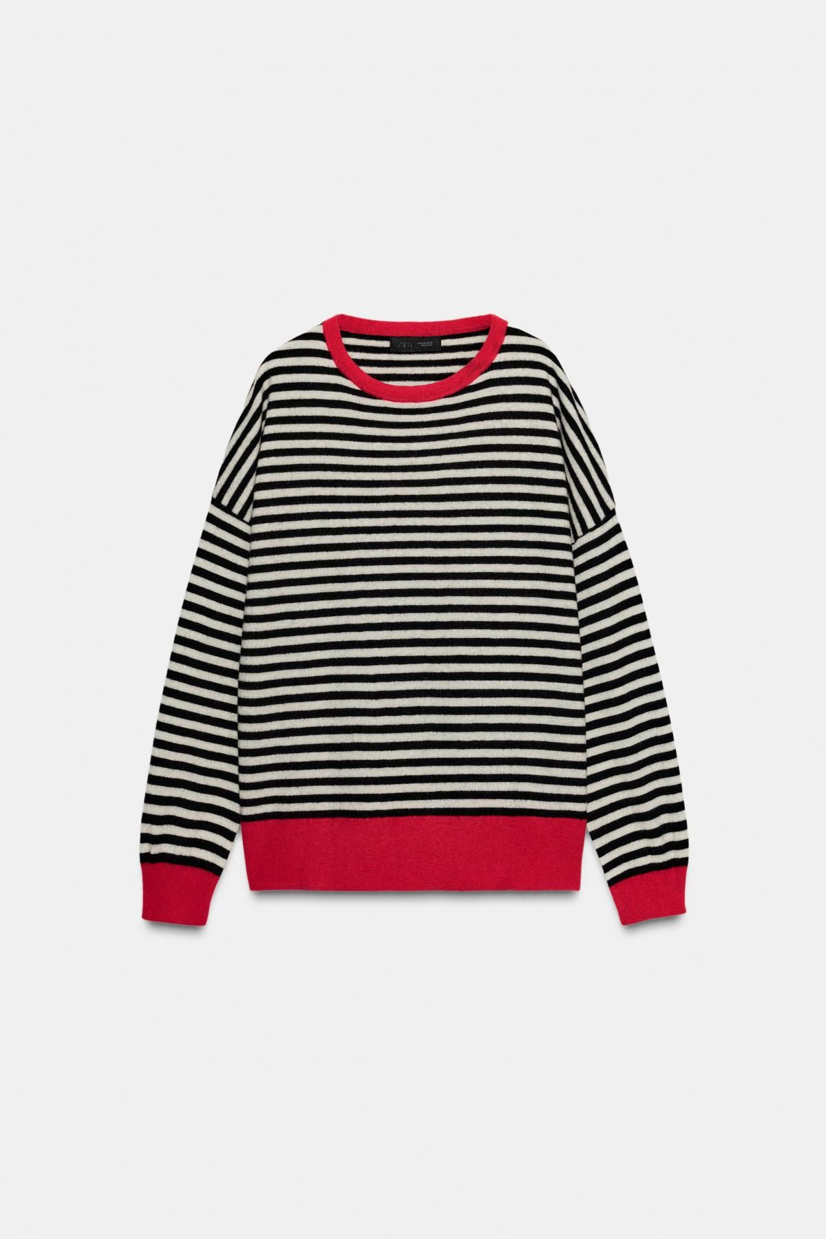 자라 스트라이프 라운드넥 울 니트 스웨터 9598/137 RED / BLACK - 상품 이미지
