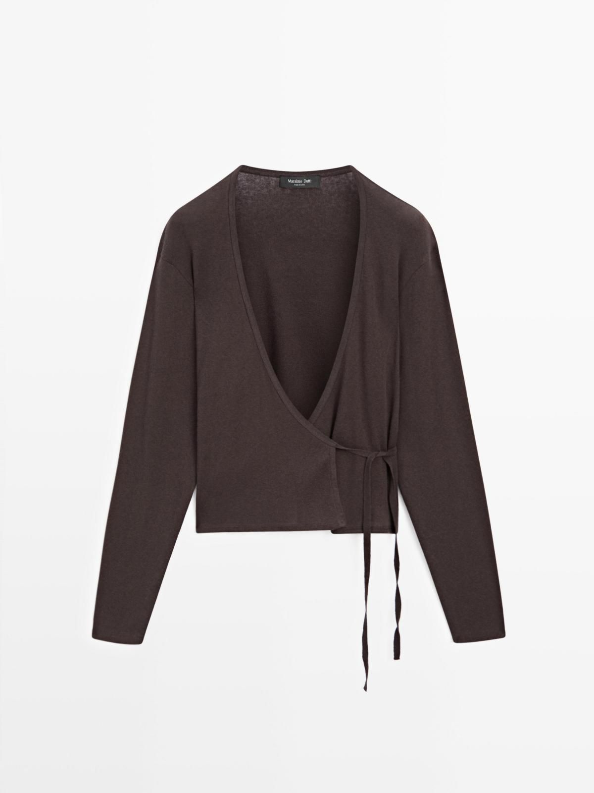 마시모두띠 코튼블렌드 랩 브이넥 니트 가디건 6263/106 BROWN - 상품 이미지