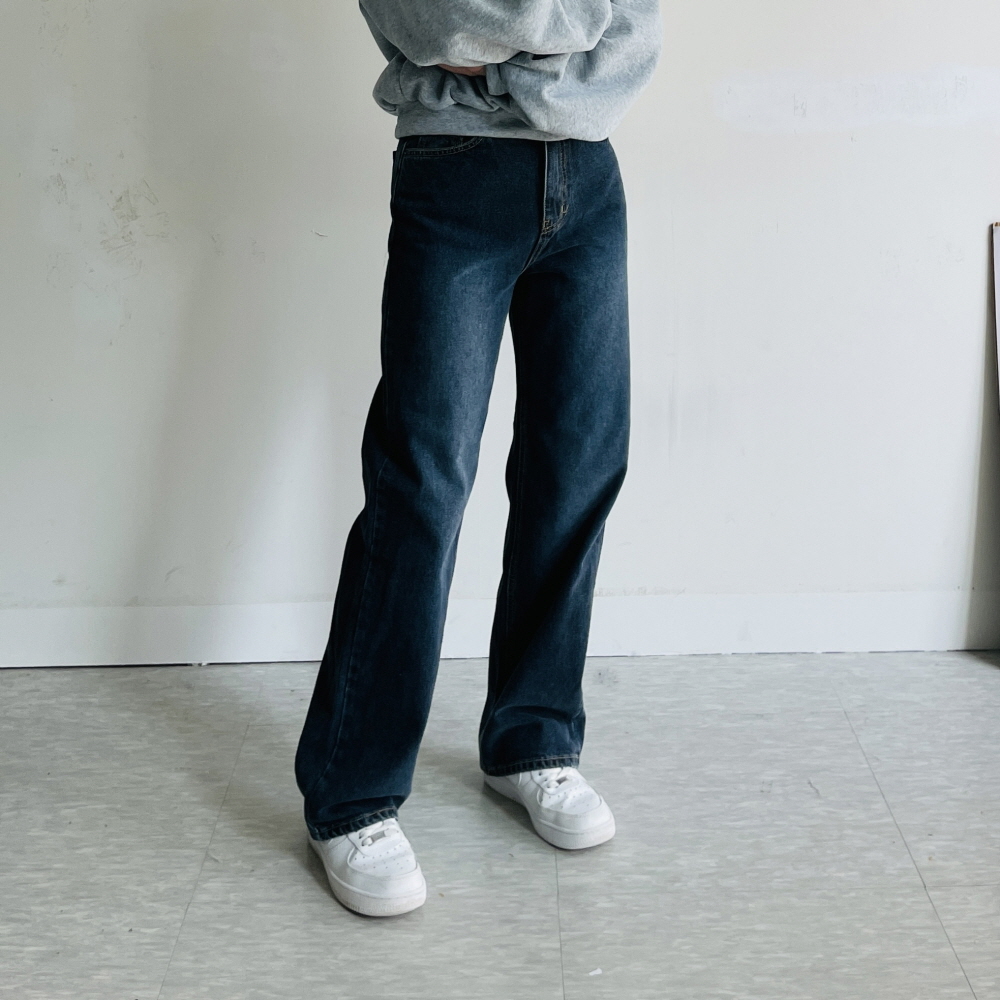 여성기모청바지 진청바지 겨울 하이웨스트 일자 데님 팬츠 - 상세 이미지 3