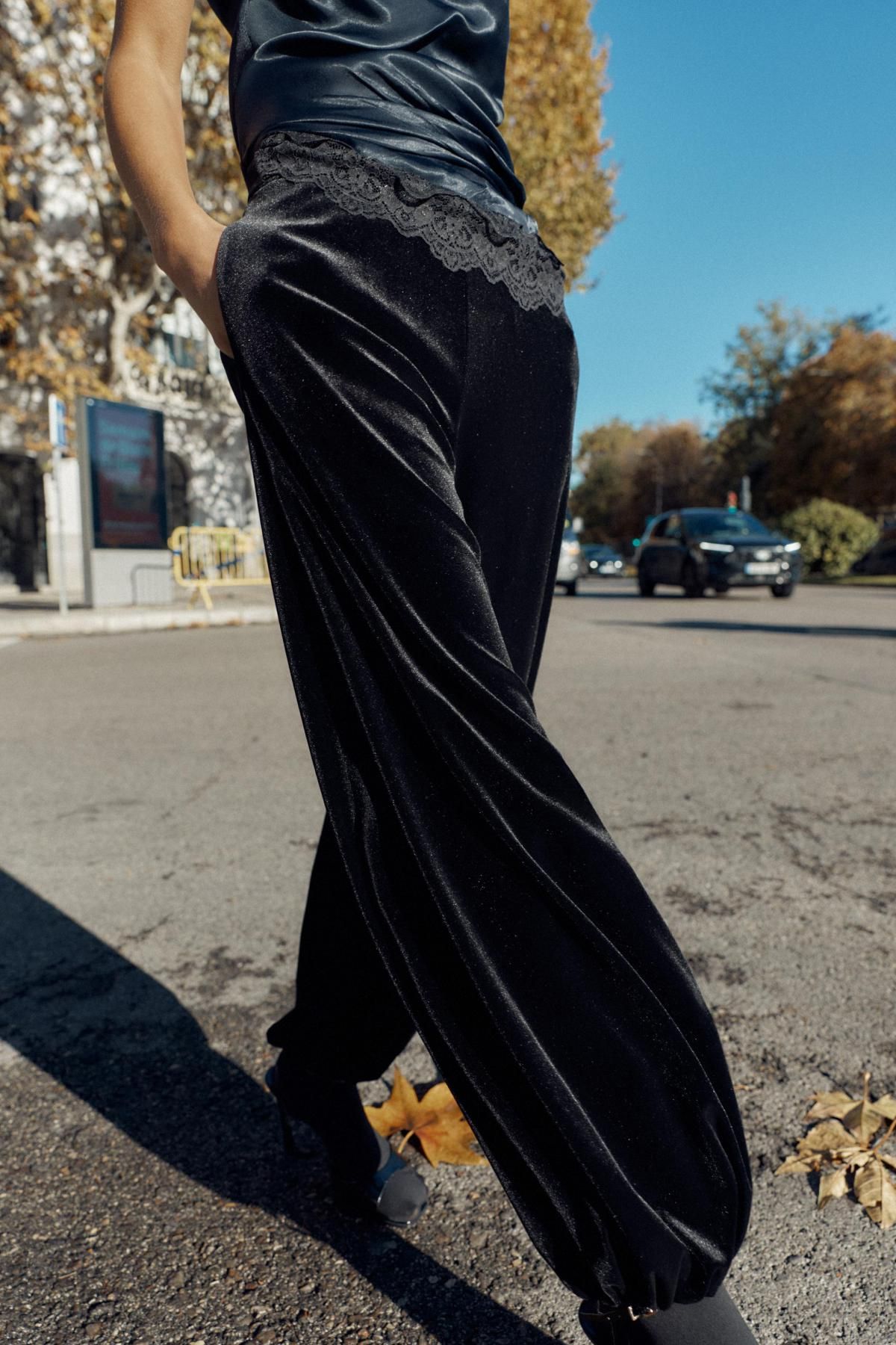 자라 벨벳 하이웨이스트 벌룬 조거 팬츠 9794/986 BLACK - 상세 이미지 4