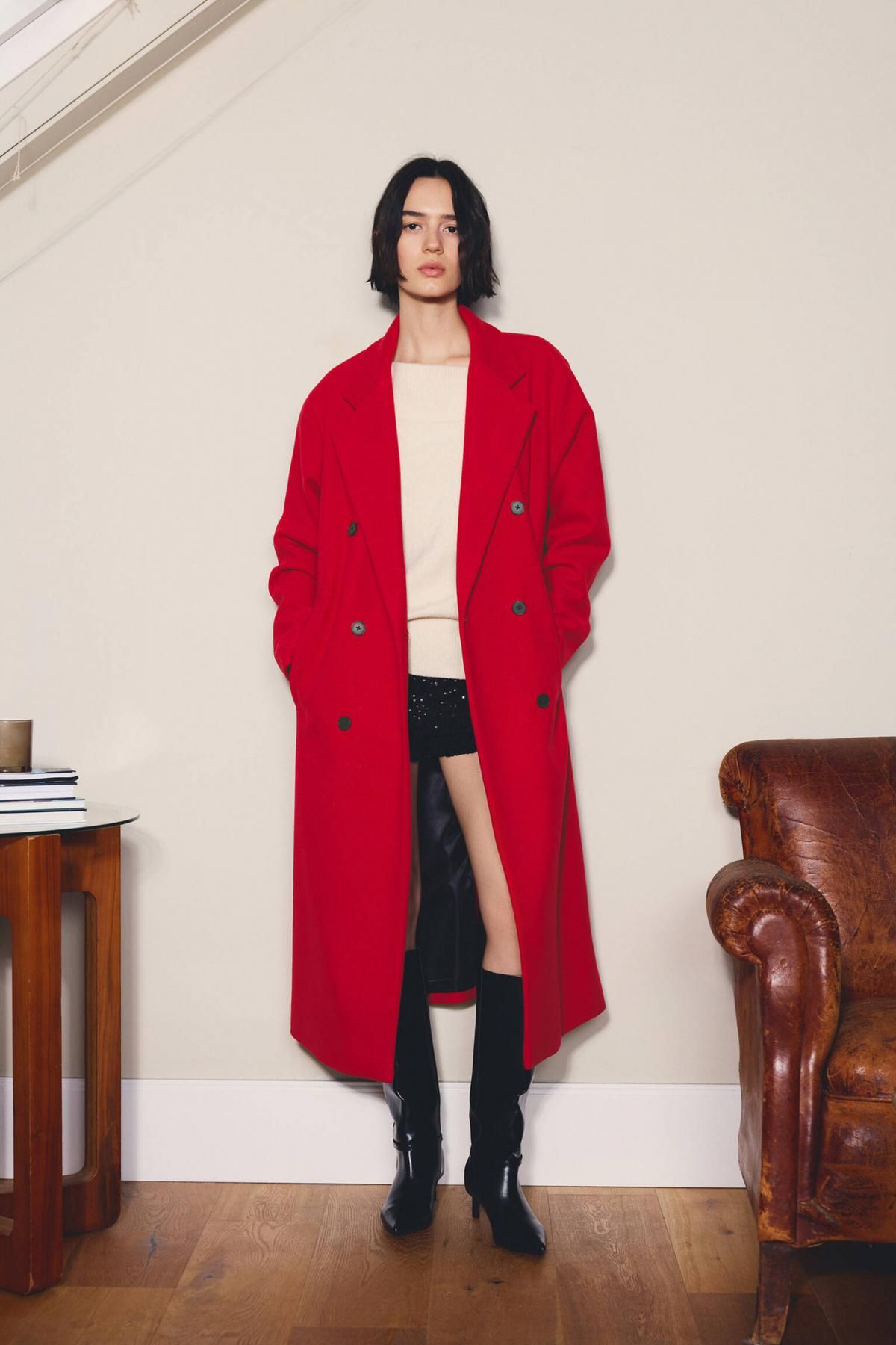 풀앤베어 소프트 롱 레드 더블버튼 코트 3755/408 RED - 상세 이미지 2