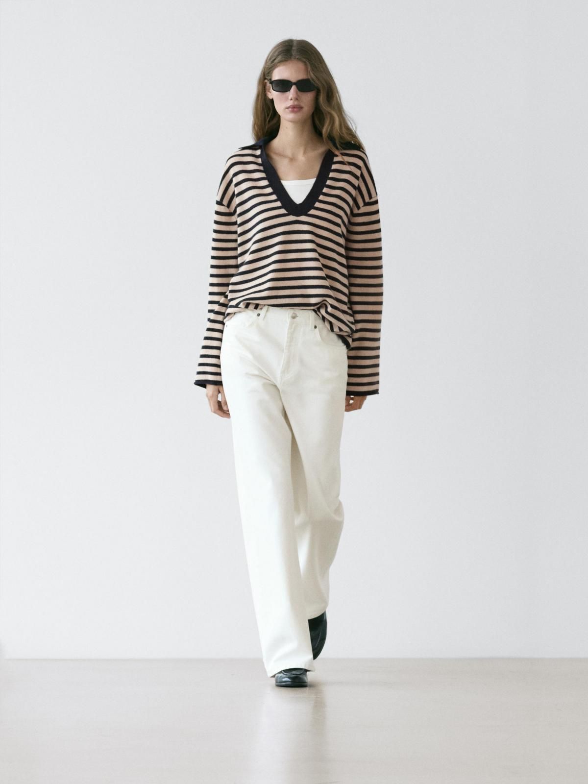 마시모두띠 스트라이프 브이넥 울 니트 스웨터 5638/538 NAVY BLUE - 상세 이미지 2