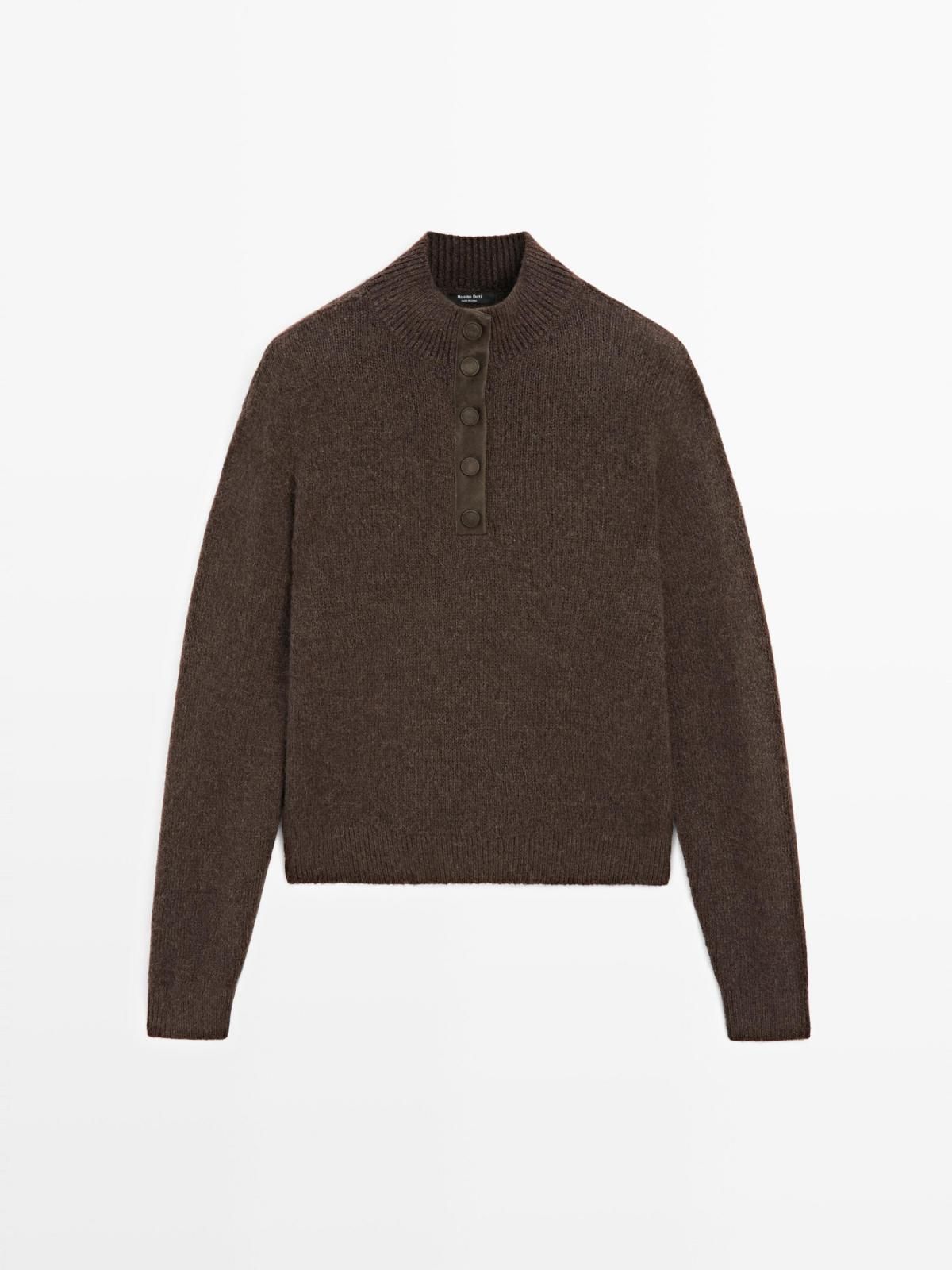 마시모두띠 하이넥 니트 스웨터 스냅버튼 브라운 5626/534 BROWN - 메인 이미지