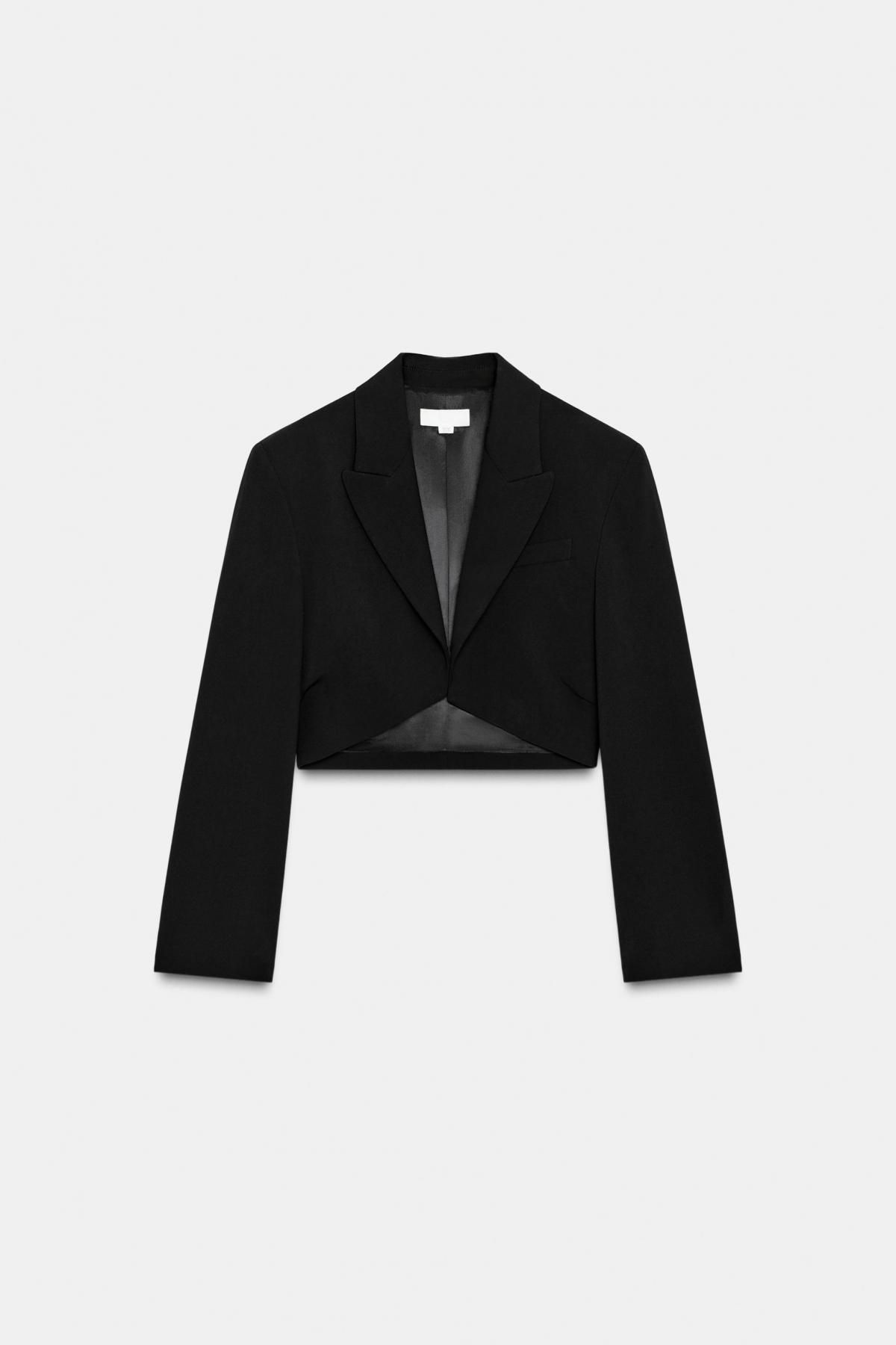자라 블랙 크롭 재킷 숄더패드 플리츠 9859/827 BLACK - 상품 이미지