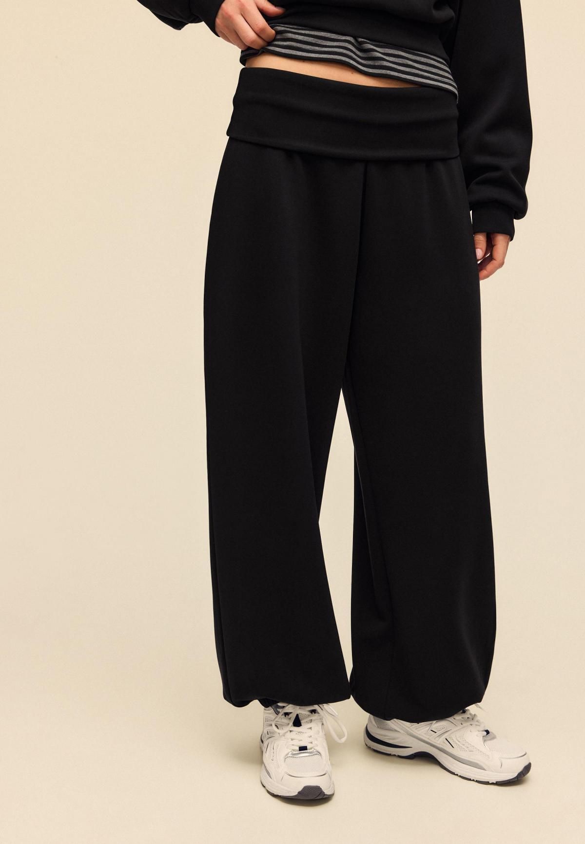 스트라디바리우스 소프트 턴업 와이드 조거 팬츠 8742/277 BLACK - 상품 이미지