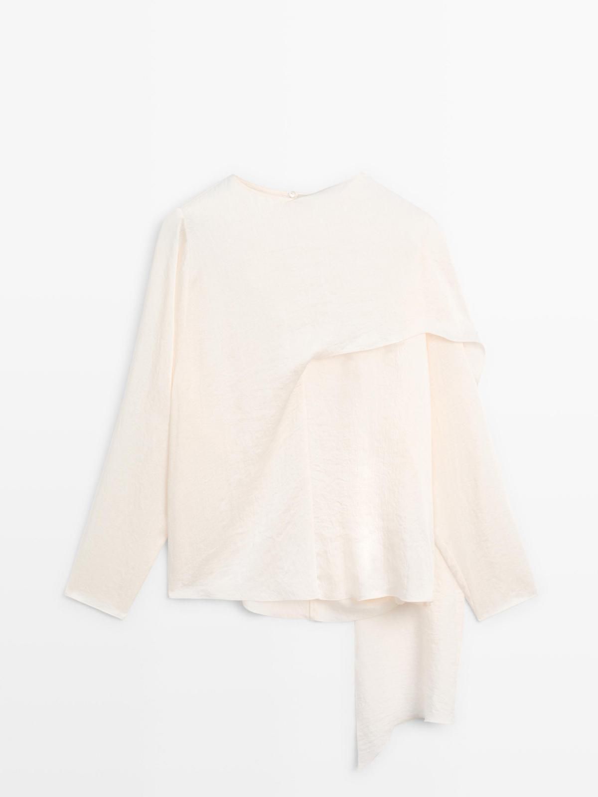 마시모두띠 시크 새틴 블라우스 랩카라 볼륨핏 9302/950 OFF WHITE - 상품 이미지