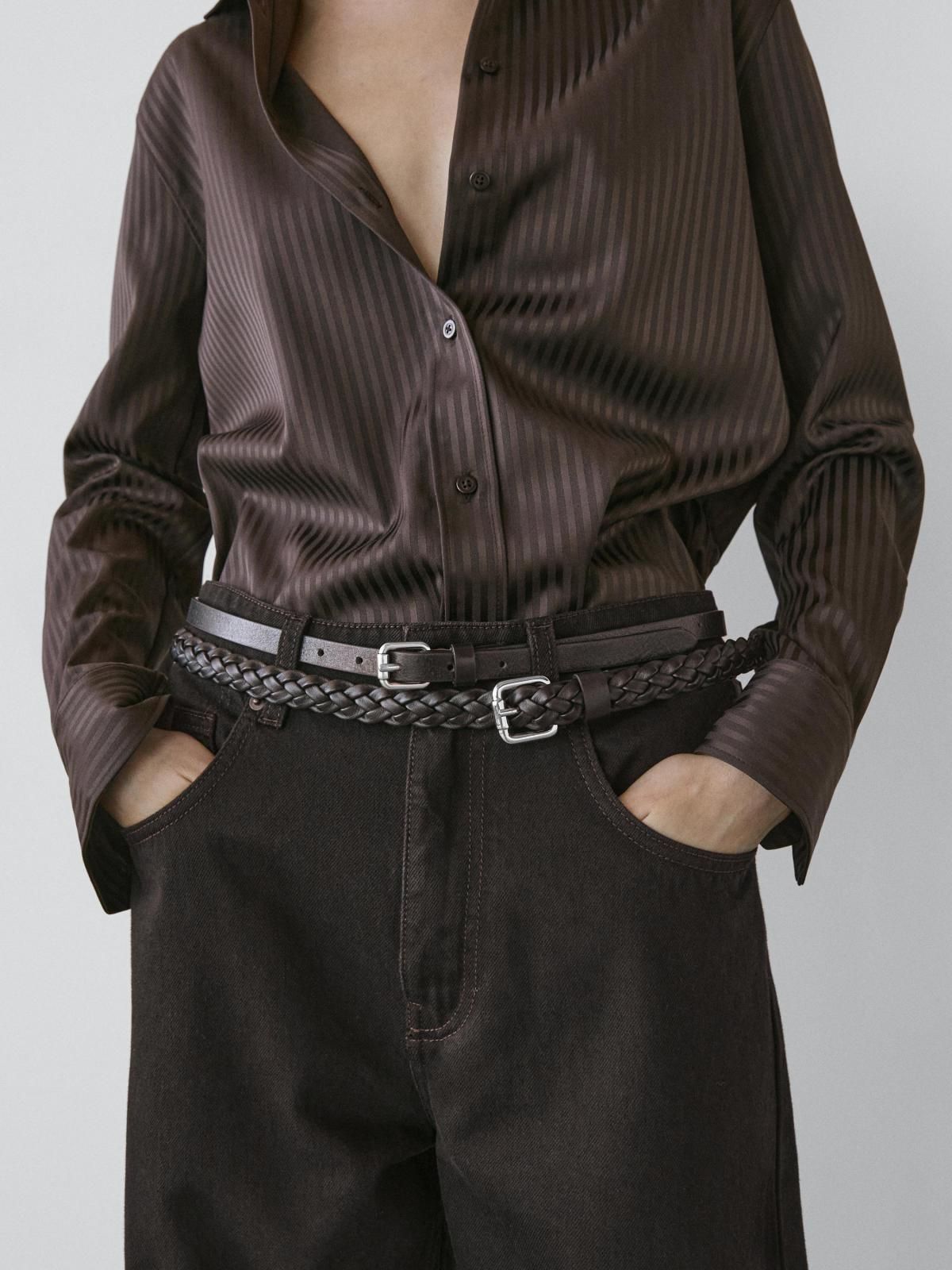 마시모두띠 스트라이프 테크니컬 긴팔 셔츠 5118/718 BROWN - 상세 이미지 5