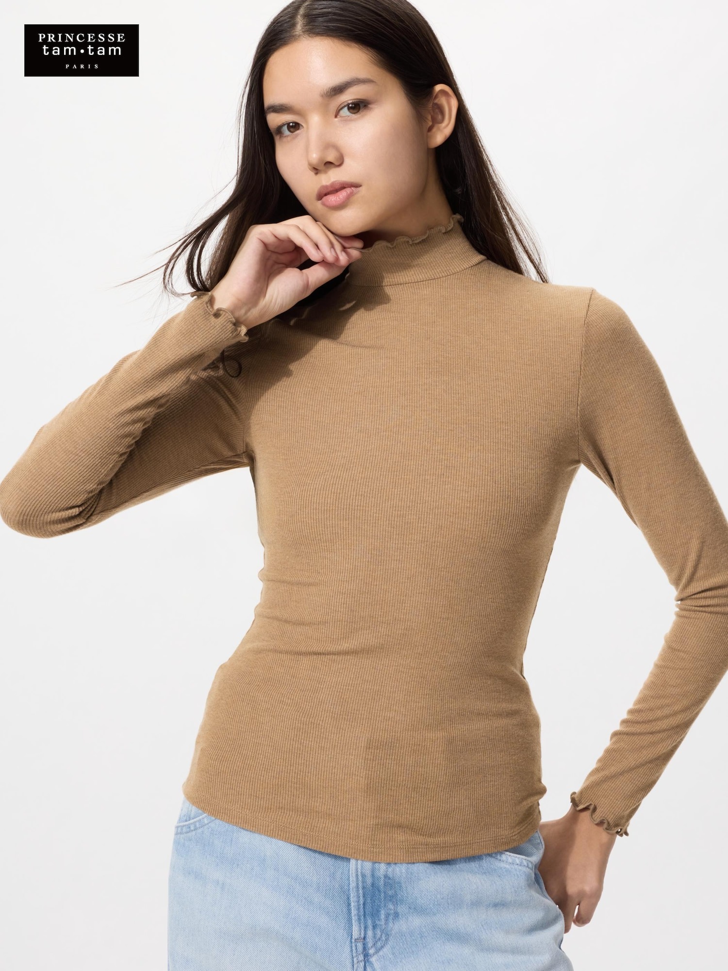 유니클로 극난 히트텍 캐시미어 블렌드 리브 하이넥 긴팔 티셔츠 25FW - 상세 이미지 3